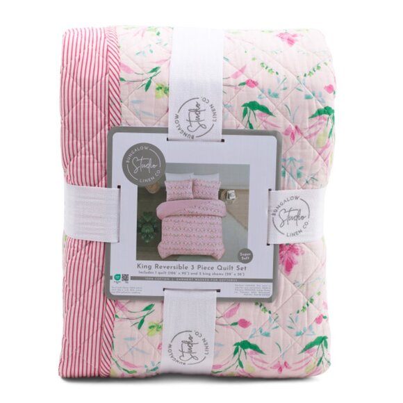 BUNGALOW STUDIO Blush Floral Brocade Cotton Quilt Set - Picture 1 of 1